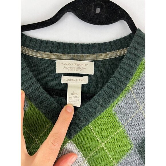 Banana Republic Olive Green Argyle Cashmere-Blend Men's Sweater Size M - Picture 6 of 12